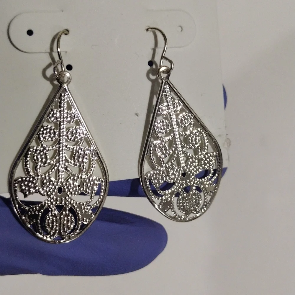 Expressions Filigree Design Silver tone Teardrop Earrings - Women's Jewelry